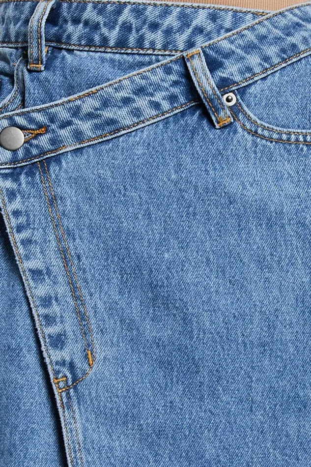 Rihanna Skirt 8211 High Waisted Asymmetrical Denim Skirt In Mid Blue Wash Women Showpo Shorts