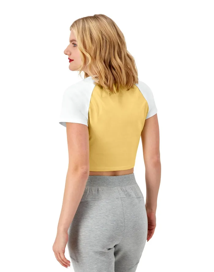 Ringer TShirt Cropped Colorblocked C Logo Morning Sunlight Yellowwhite Women Champion TShirts and Tops