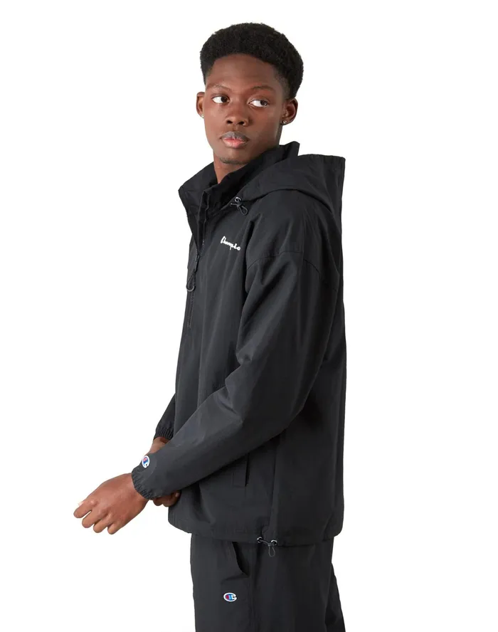 Ripstop Anorak Jacket Script Black Men Champion Jackets