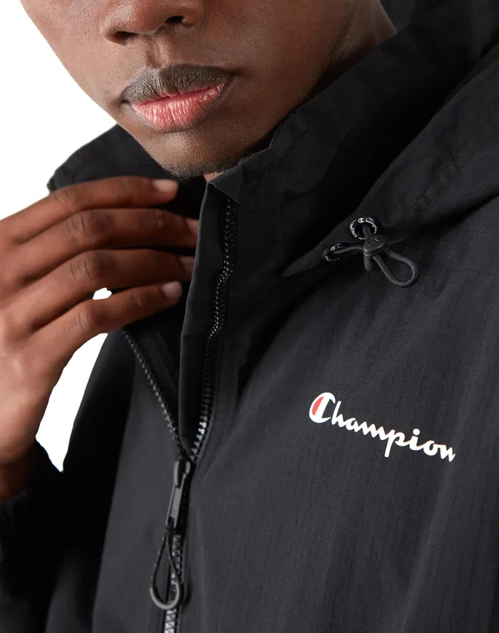 Ripstop Anorak Jacket Script Black Men Champion Jackets