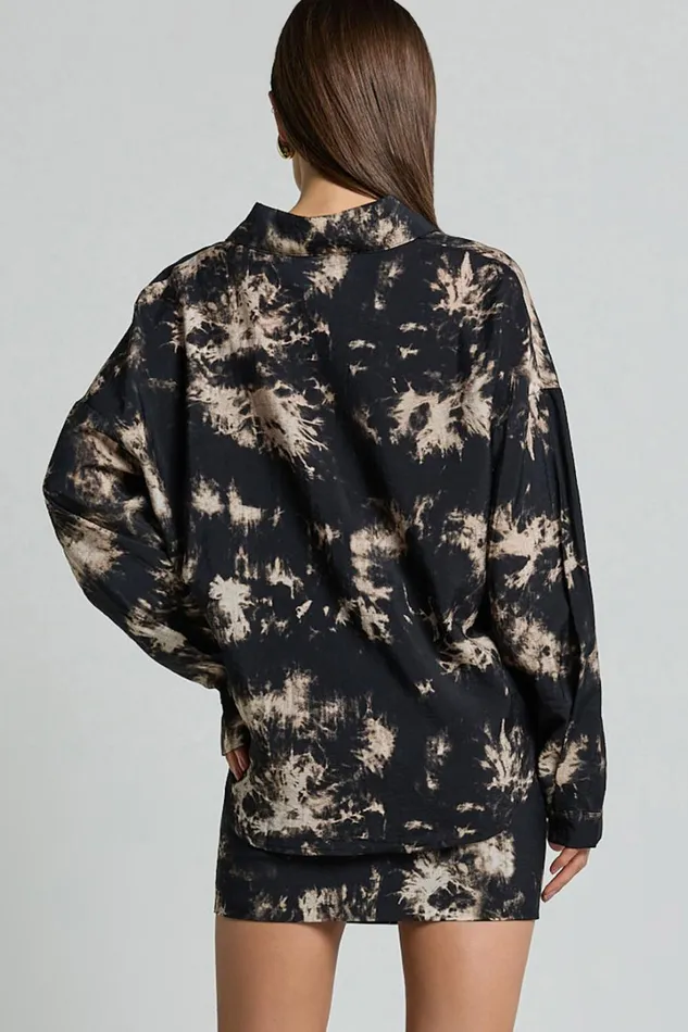 Romain Top 8211 Long Sleeve Oversized Printed Shirt In Black Tie Dye Women Showpo Tops