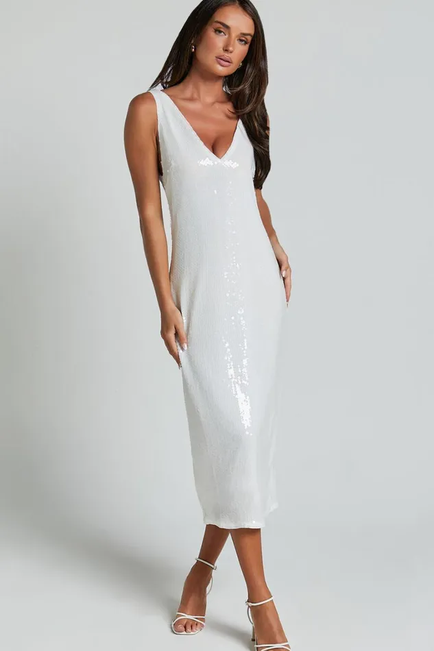 Rosa Midi Dress 8211 Low Back Sequin Dress In White Women Showpo Dresses
