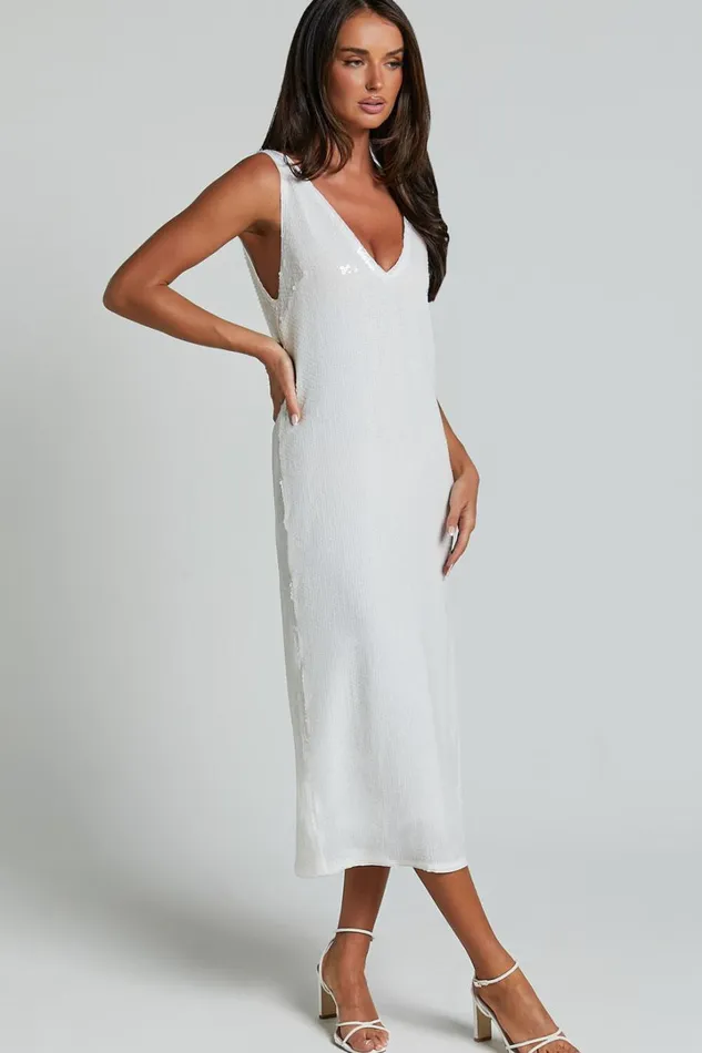 Rosa Midi Dress 8211 Low Back Sequin Dress In White Women Showpo Dresses