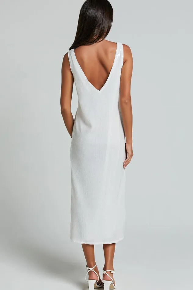 Rosa Midi Dress 8211 Low Back Sequin Dress In White Women Showpo Dresses