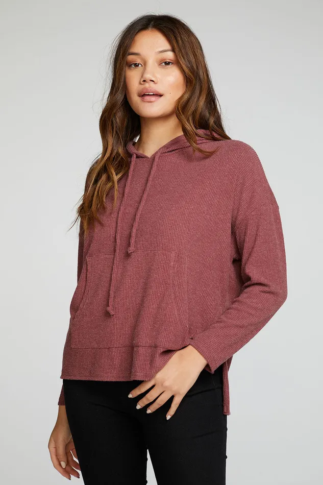 Rpet Love Rib Long Sleeve Drop Shoulder Slit Side Pullover Hoodie Womens Outerwear Chaser Brand