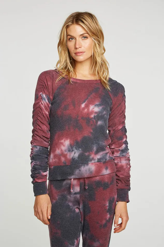 Rpet Love Rib Shirred Long Sleeve Raglan Pullover Womens Tops Chaser Brand