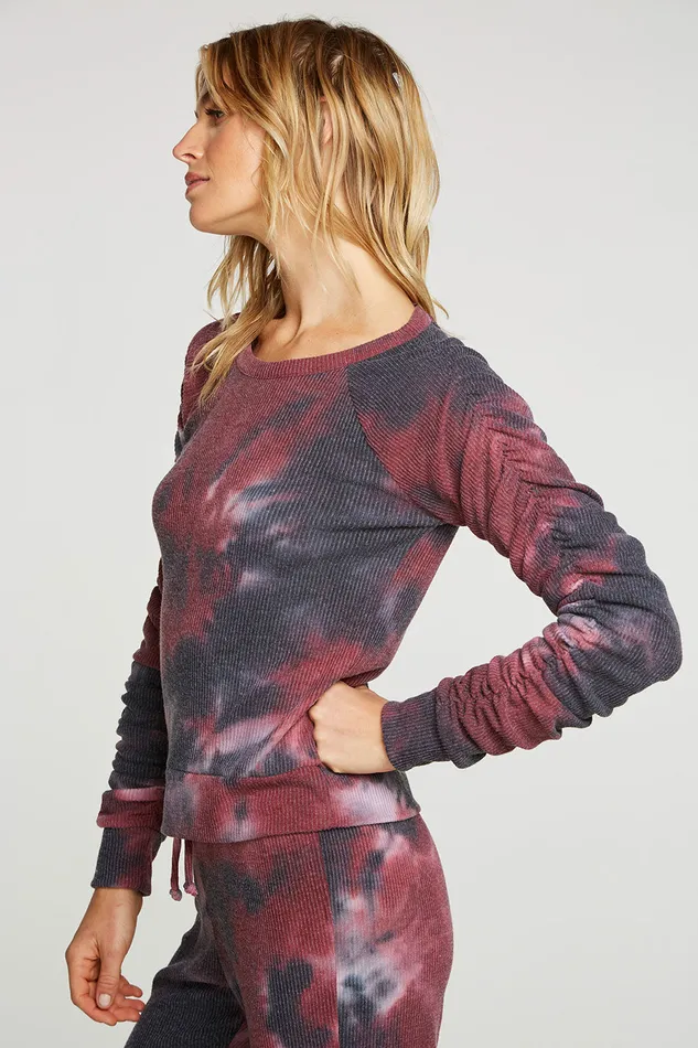 Rpet Love Rib Shirred Long Sleeve Raglan Pullover Womens Tops Chaser Brand