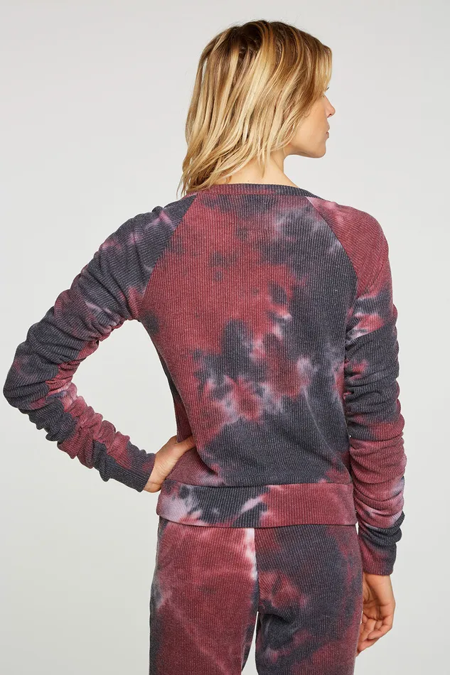 Rpet Love Rib Shirred Long Sleeve Raglan Pullover Womens Tops Chaser Brand