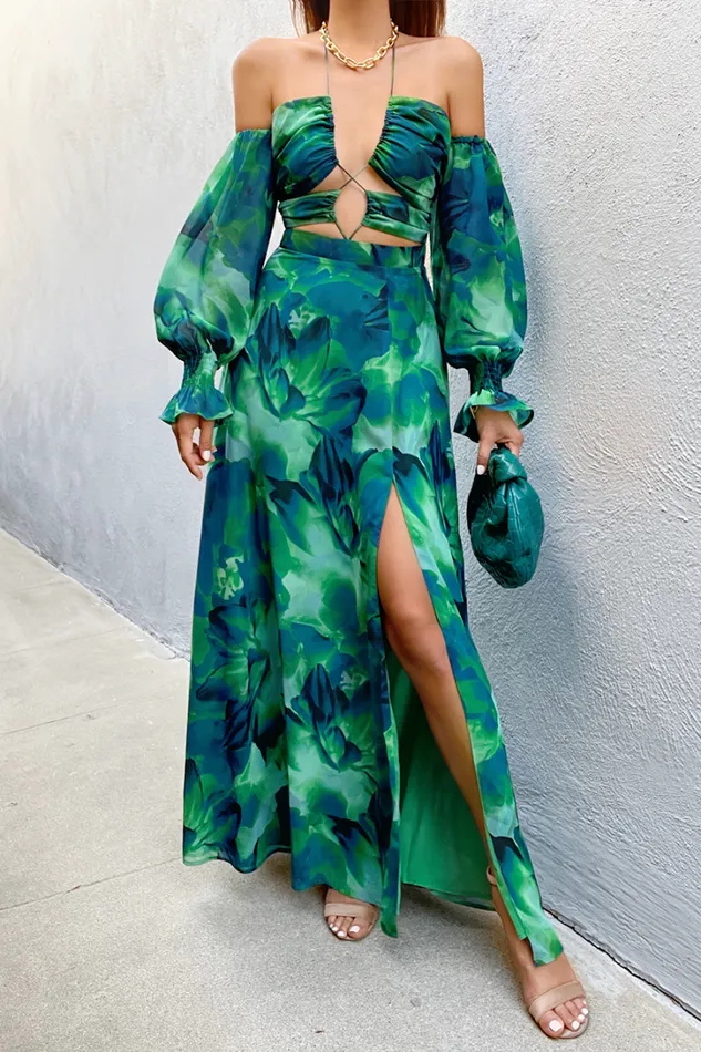 Runaway The Label Long Sleeved Dresses Karma Maxi Dress Green Floral 8211 Women
