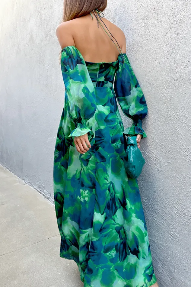 Runaway The Label Long Sleeved Dresses Karma Maxi Dress Green Floral 8211 Women