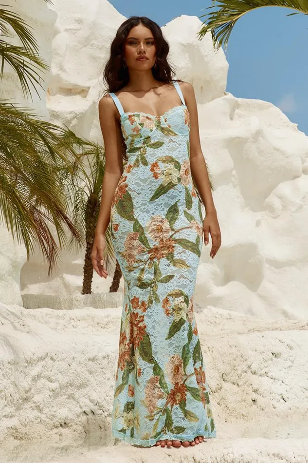 Runaway The Label Maxi Dresses SERINA MAXI DRESS Blue Floral 8211 Women