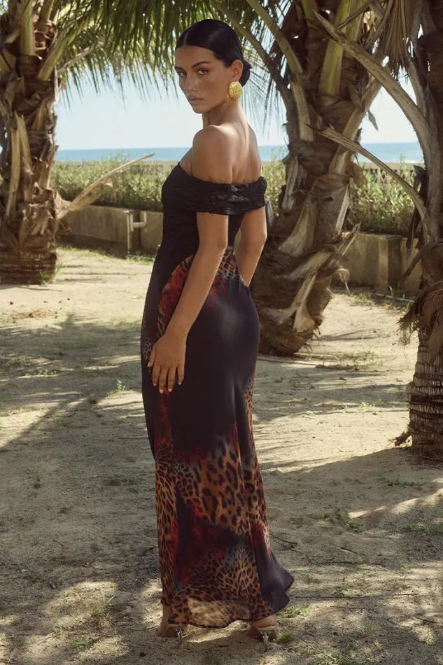 Runaway The Label Midi Dresses AMORET MIDI DRESS Black Leopard 8211 Women