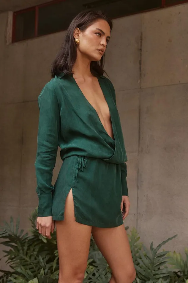 Runaway The Label Shirt Dresses ARADIA MINI DRESS Emerald Green 8211 Women