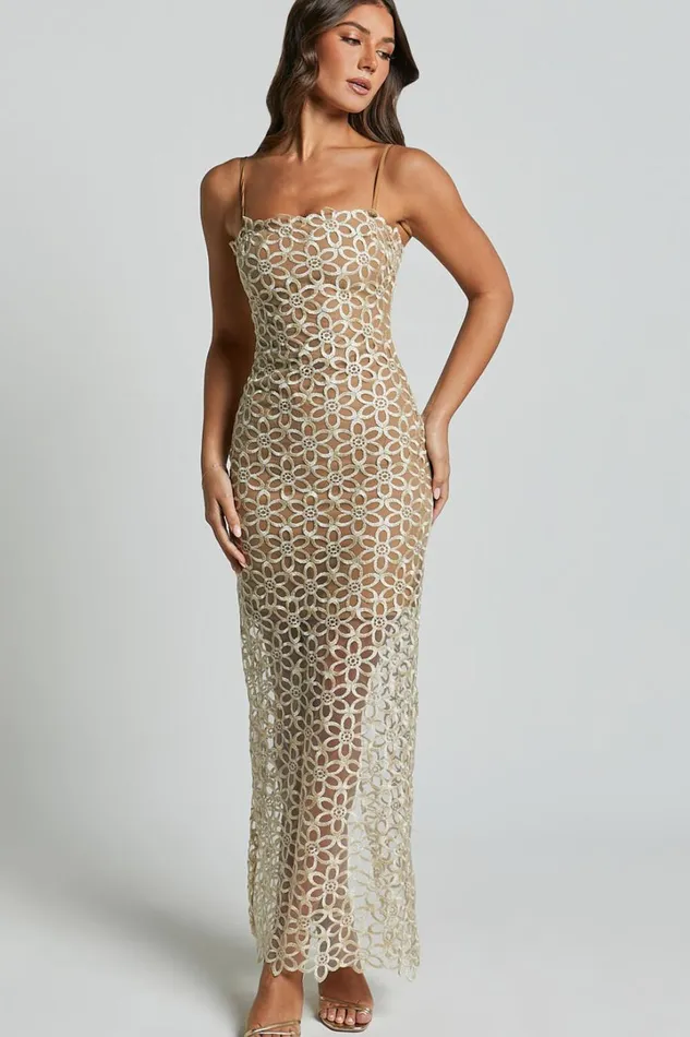 Ruth Midi Dress 8211 Strappy Straight Neck Slip Dress In Natural Women Showpo Dresses