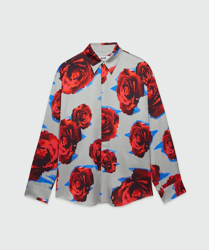 Satin 034Underground Pixelled Roses034 Shirt Men MSGM Shirts