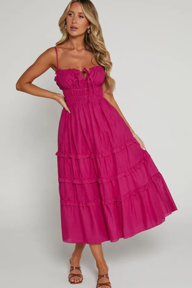 Schiffer Midi Dress 8211 Strappy Ruched Tie Front Tiered Dress In Raspberry Women Showpo Curve Clothes Schiffer Midi Dress 8211 Strappy Ruched Tie Front Tiered Dress In Raspberry Women Showpo Curve Clothes