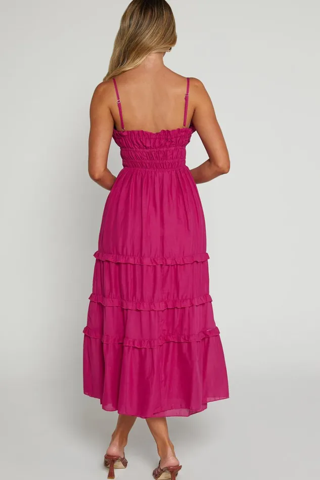 Schiffer Midi Dress 8211 Strappy Ruched Tie Front Tiered Dress In Raspberry Women Showpo Curve Clothes