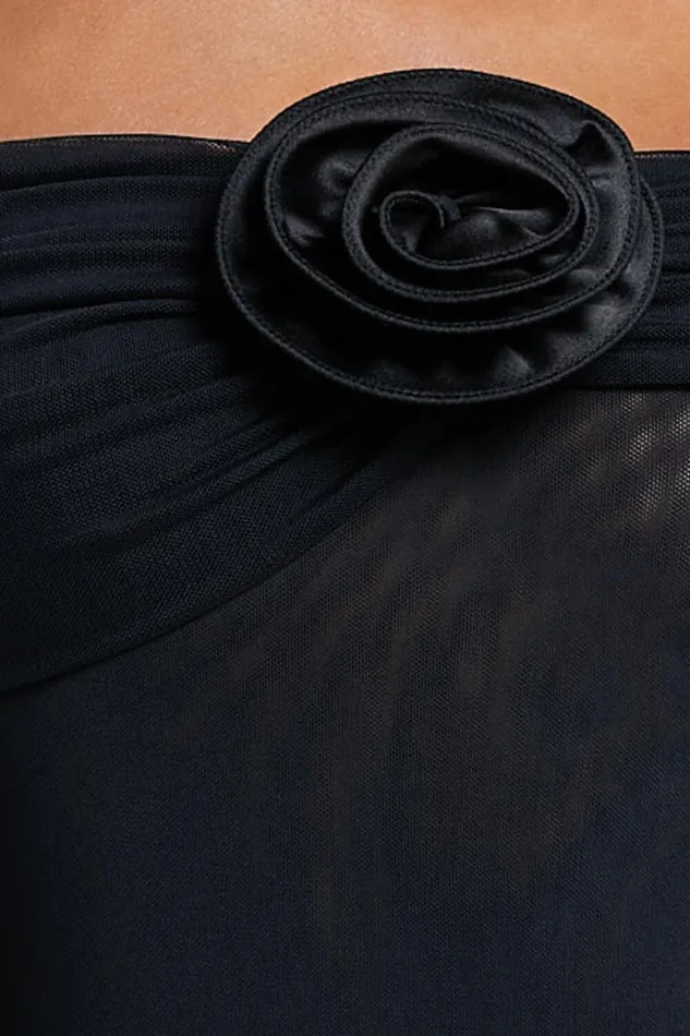 Seraphina Bodysuit 8211 Off Shoulder Long Sleeve Detachable Rosette Mesh Bodysuit In Black Women Showpo Tops