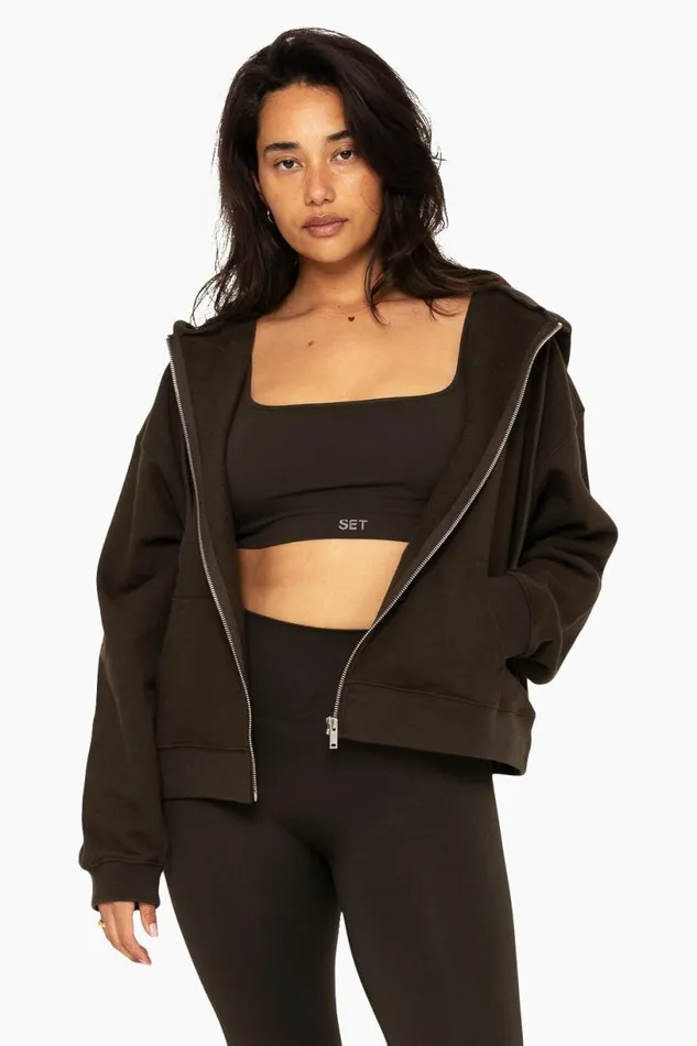 SET ACTIVE Sweats HEAVYWEIGHT SWEATS ZIP HOODIE 8211 ESPRESSO 8211 Women
