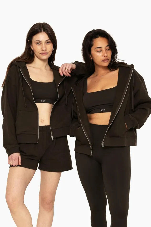 SET ACTIVE Sweats HEAVYWEIGHT SWEATS ZIP HOODIE 8211 ESPRESSO 8211 Women