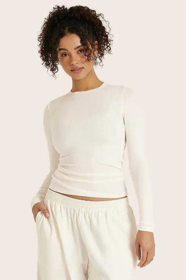 SET ACTIVE Tops Tanks Tees RIBBED MODAL BODY LONG SLEEVE 8211 BLANC 8211 Women