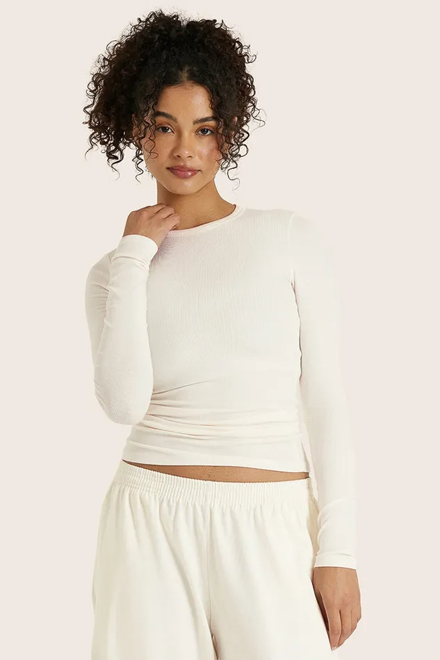 SET ACTIVE Tops Tanks Tees RIBBED MODAL BODY LONG SLEEVE 8211 BLANC 8211 Women