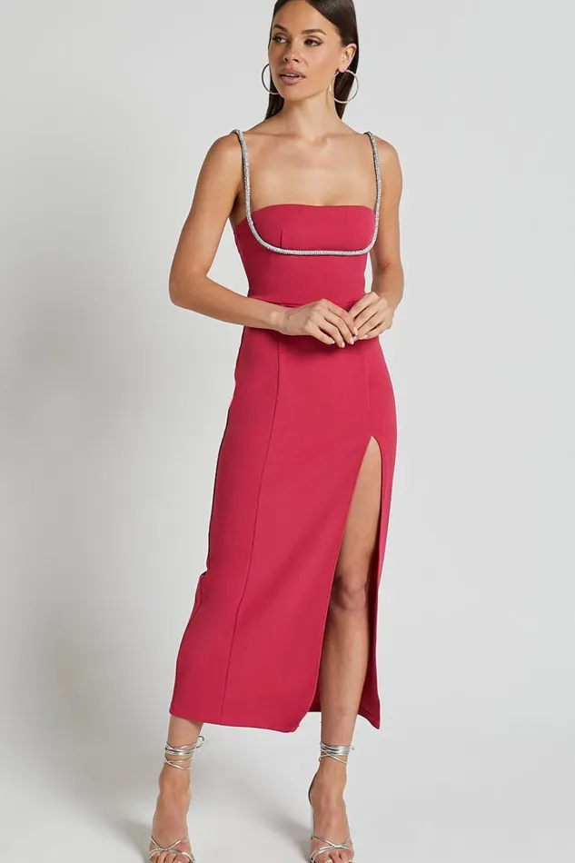 Sharley Midi Dress 8211 Diamante Detail Pencil Dress In Fuschia Women Showpo Curve Clothes