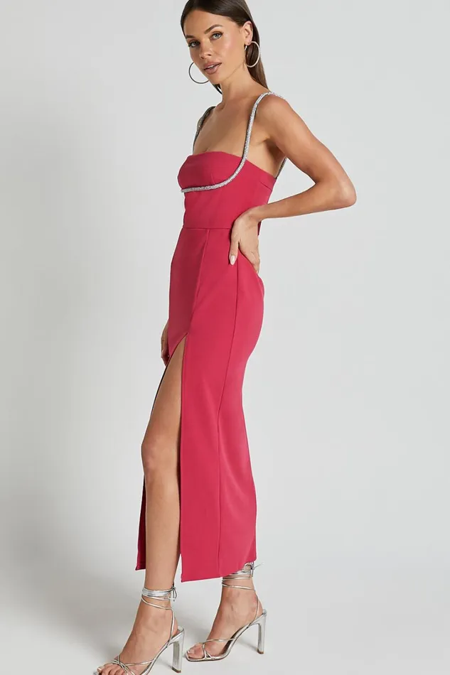 Sharley Midi Dress 8211 Diamante Detail Pencil Dress In Fuschia Women Showpo Curve Clothes