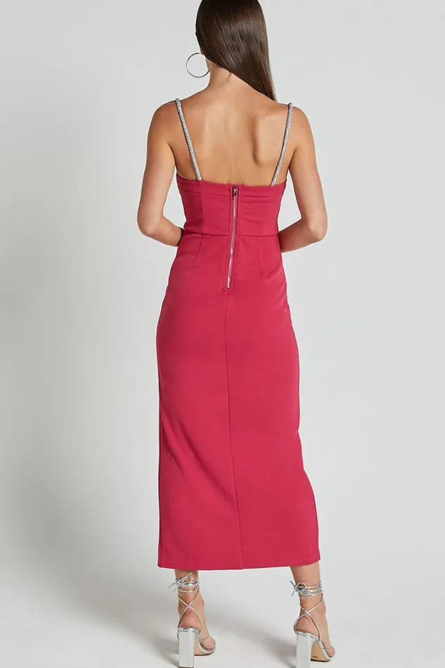 Sharley Midi Dress 8211 Diamante Detail Pencil Dress In Fuschia Women Showpo Curve Clothes