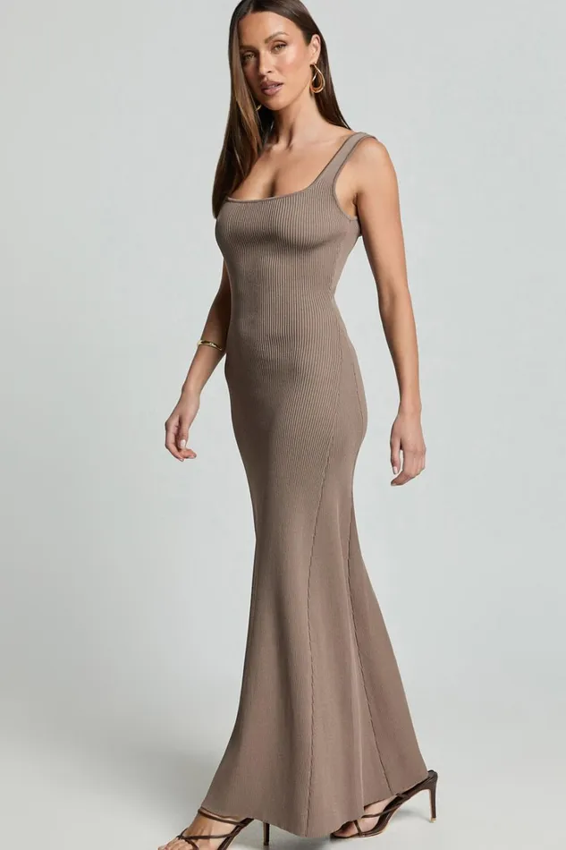 Shelley Maxi Dress 8211 Knitted Scoop Neck Slip Dress In Taupe Women Showpo Knitwear