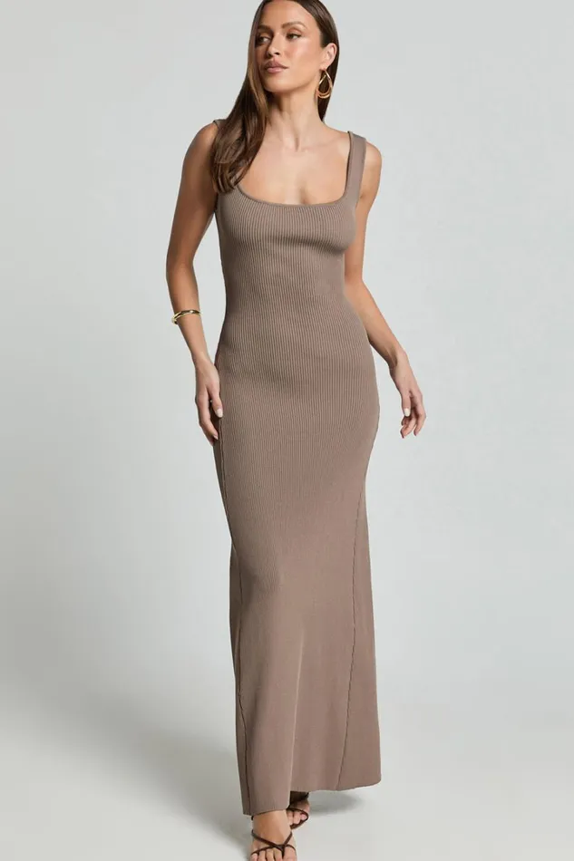 Shelley Maxi Dress 8211 Knitted Scoop Neck Slip Dress In Taupe Women Showpo Knitwear