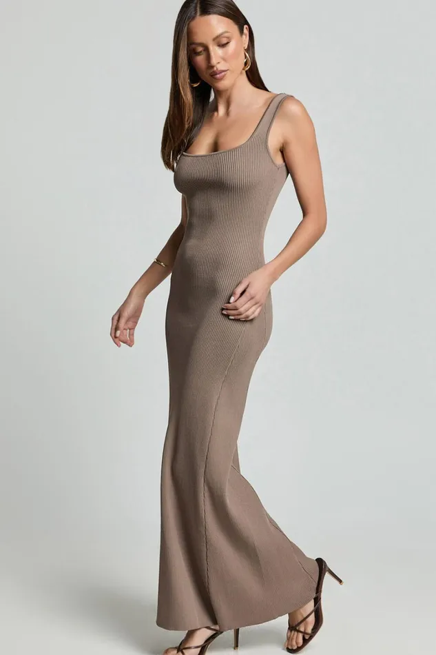 Shelley Maxi Dress 8211 Knitted Scoop Neck Slip Dress In Taupe Women Showpo Knitwear