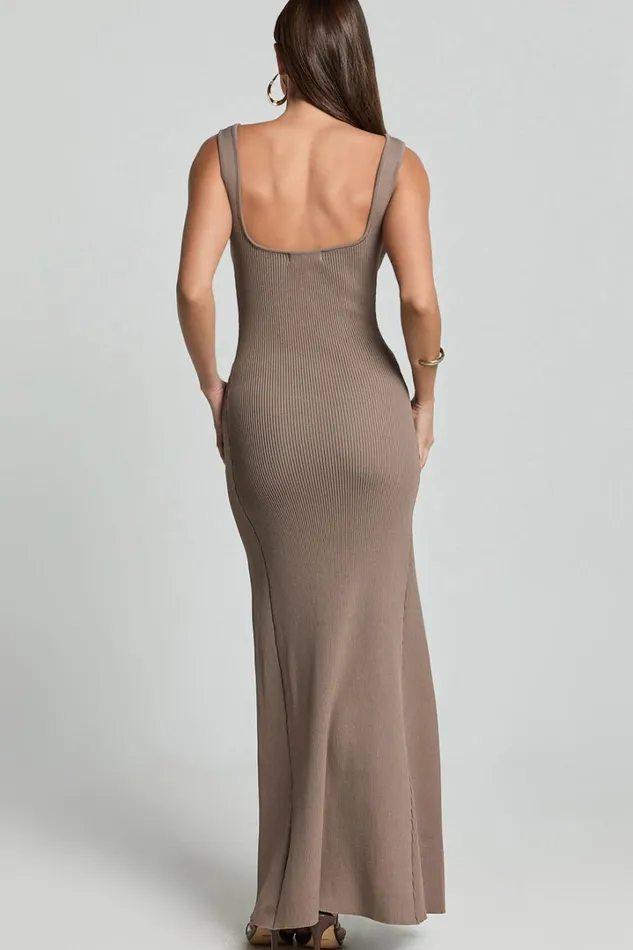 Shelley Maxi Dress 8211 Knitted Scoop Neck Slip Dress In Taupe Women Showpo Knitwear