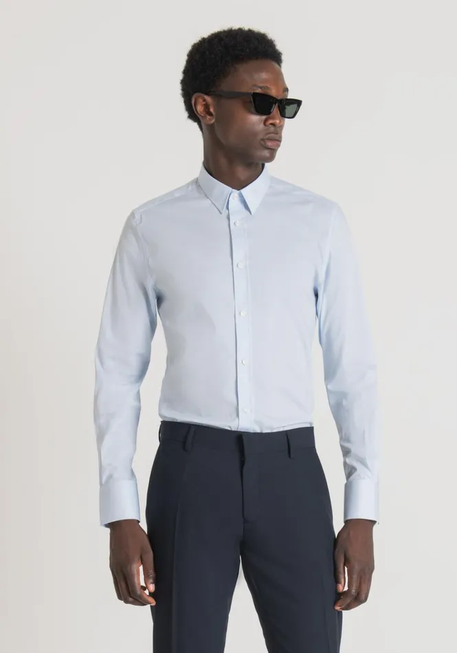 Shirts Men Antony Morato Milano SuperSlimFit Shirt In Cool StretchCottonBlend Poplin Sky Shirts Men Antony Morato Milano SuperSlimFit Shirt In Cool StretchCottonBlend Poplin Sky