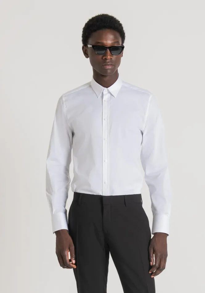 Shirts Men Antony Morato Milano SuperSlimFit Shirt In Cool StretchCottonBlend Poplin White