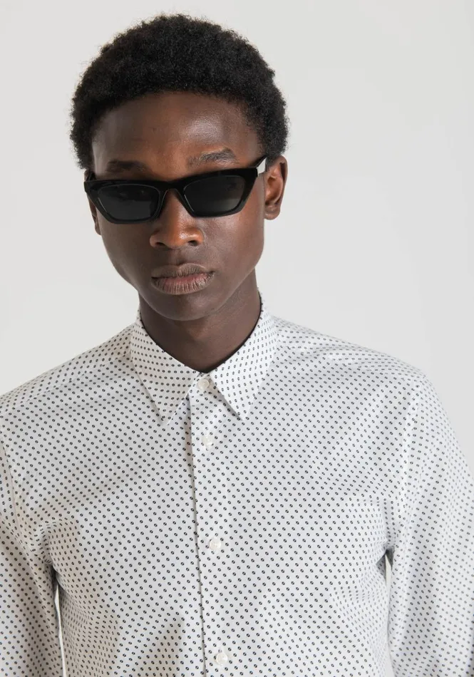 Shirts Men Antony Morato Napoli Slim Fit Shirt In Pure Printed Cotton White