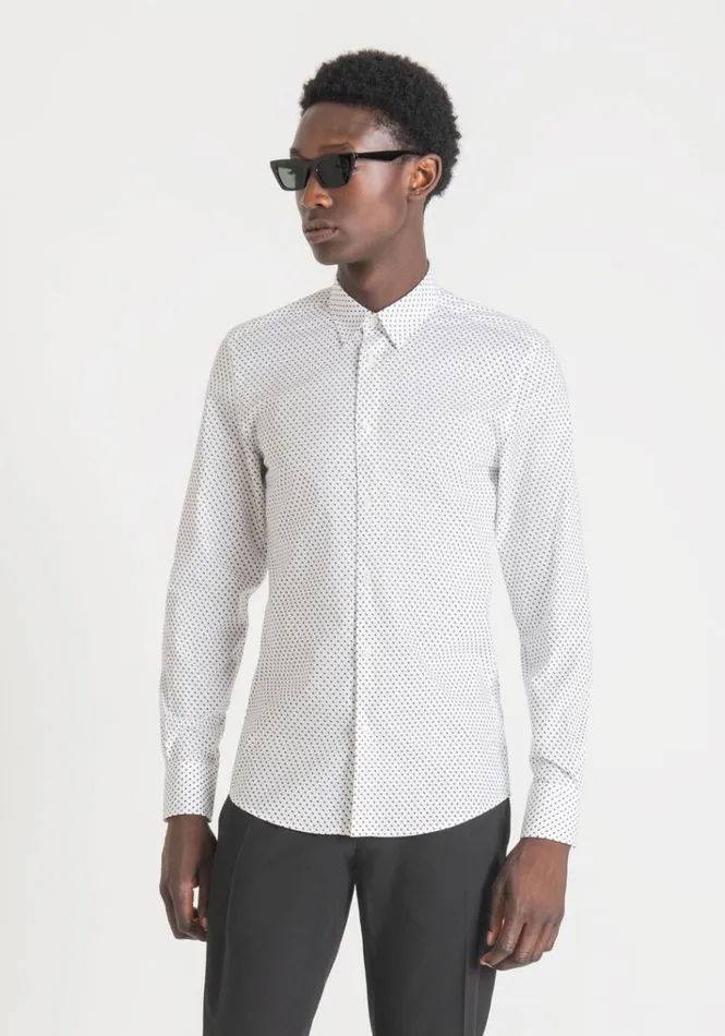 Shirts Men Antony Morato Napoli Slim Fit Shirt In Pure Printed Cotton White