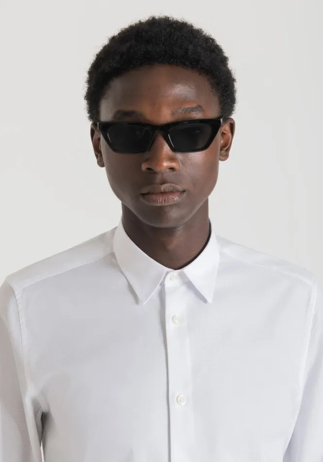 Shirts Men Antony Morato Napoli SoftTouch Cotton SlimFit Shirt With MicroWeave White