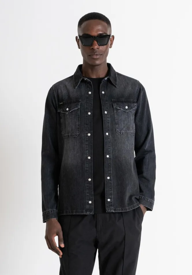 Shirts Men Antony Morato Regular Fit Shirt In Black Denim Black