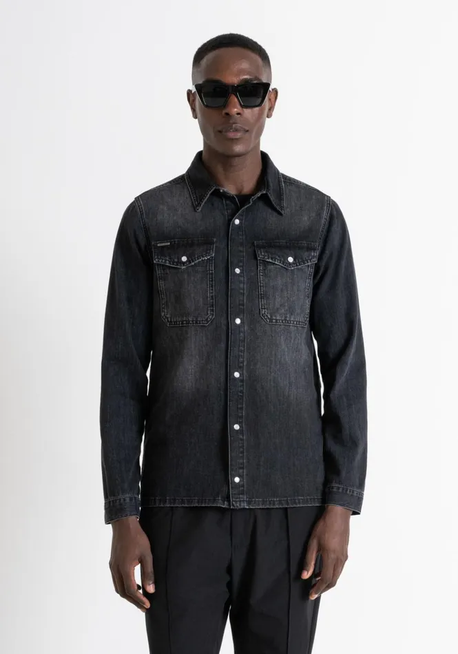 Shirts Men Antony Morato Regular Fit Shirt In Black Denim Black