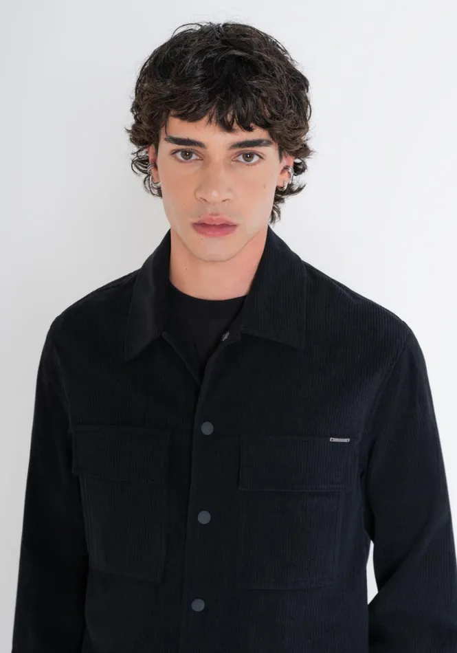Shirts Men Antony Morato Regular Fit Straight Cut 034Berlin034 Shirt In Black Corduroy Black