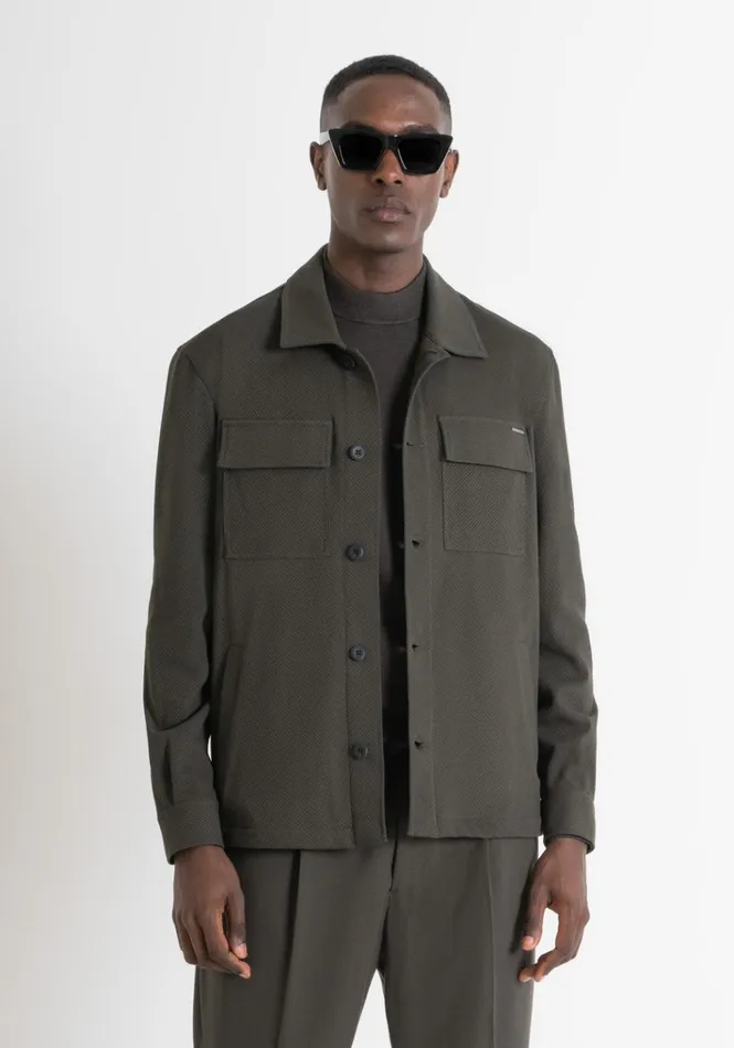 Shirts Men Antony Morato Straight Cut 034Oslo034 Shirt In Green Cotton Blend With Pockets Dark Olive Green Shirts Men Antony Morato Straight Cut 034Oslo034 Shirt In Green Cotton Blend With Pockets Dark Olive Green