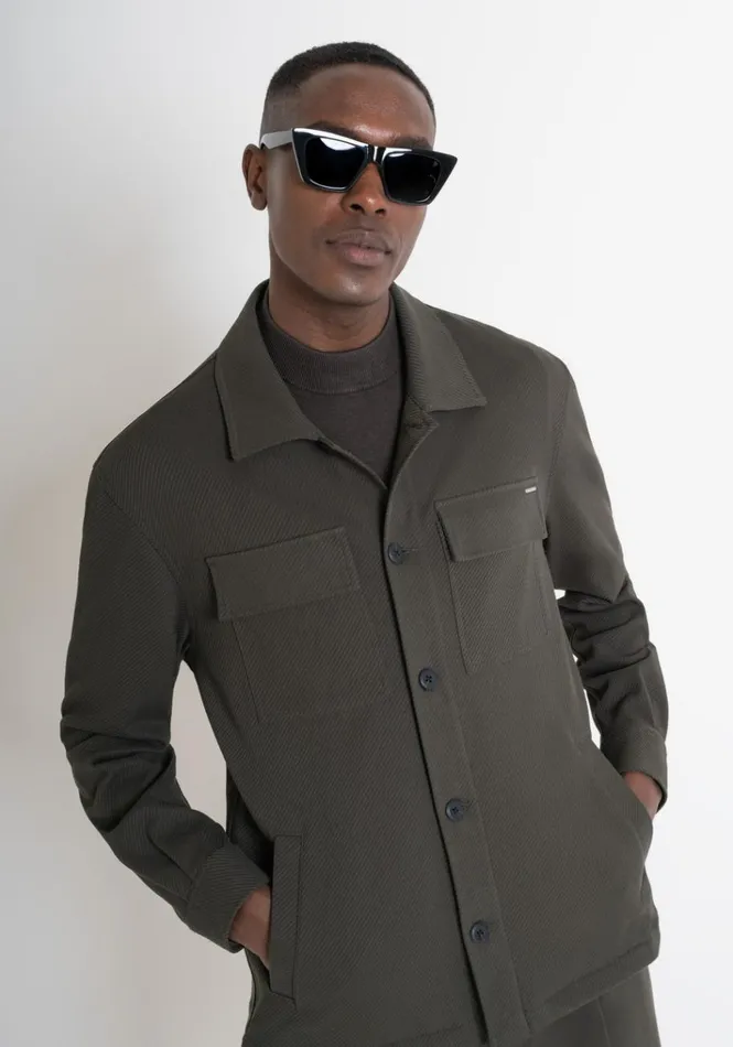 Shirts Men Antony Morato Straight Cut 034Oslo034 Shirt In Green Cotton Blend With Pockets Dark Olive Green