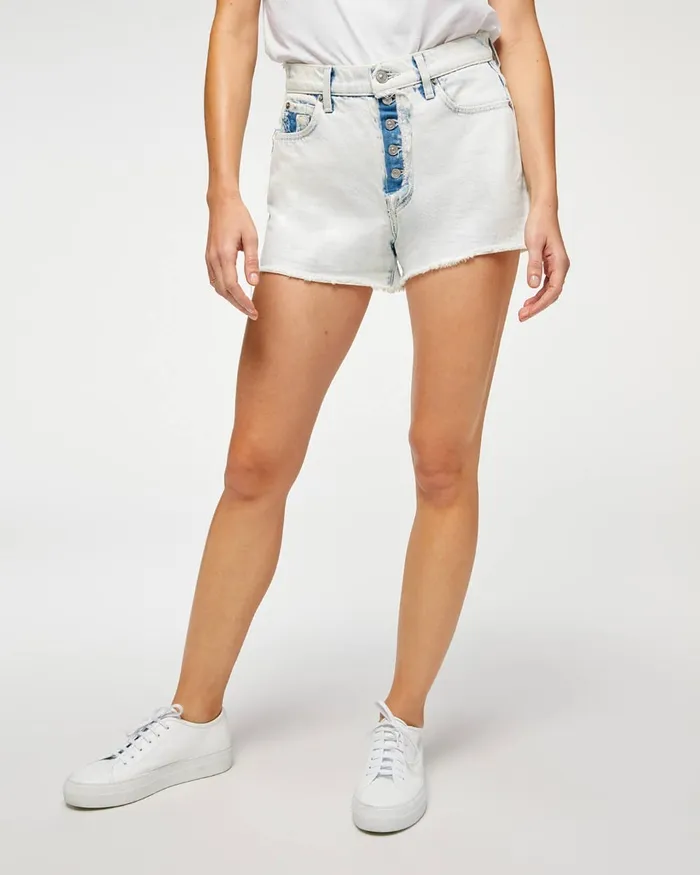 Shorts and Skirts Women 7 For All Mankind High Waist Short With Ripped Out Fly and Pockets In Ocean Ave Ocean Ave
