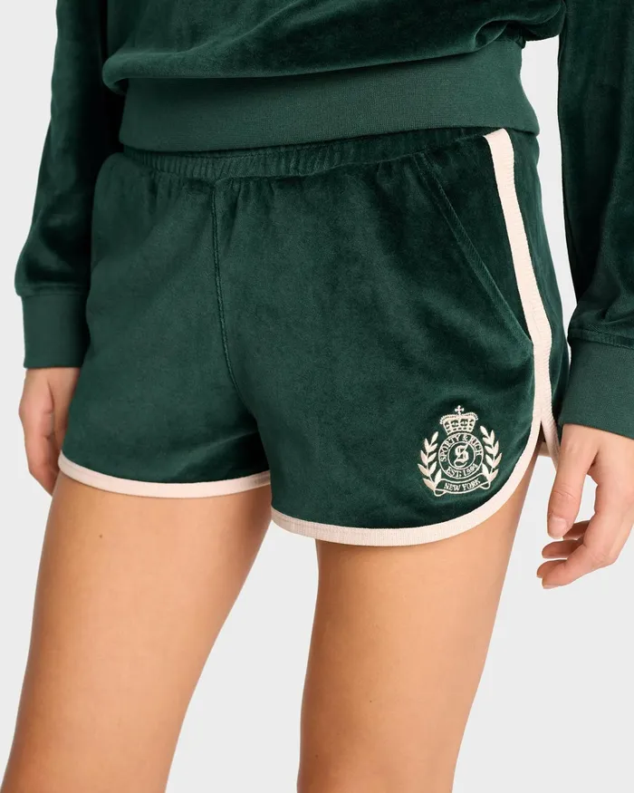 Shorts Women Sporty and Rich NY Crest Velour Short 8211 ForestCream