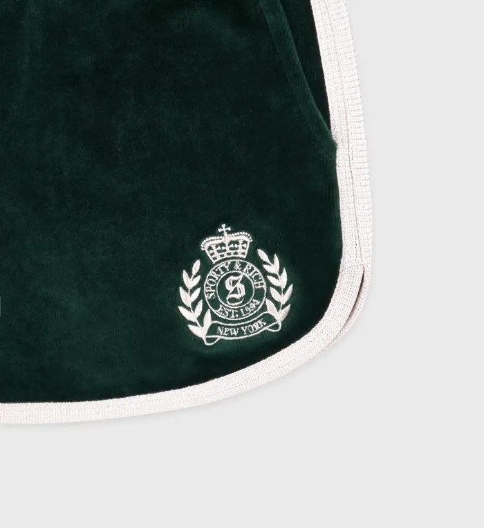Shorts Women Sporty and Rich NY Crest Velour Short 8211 ForestCream