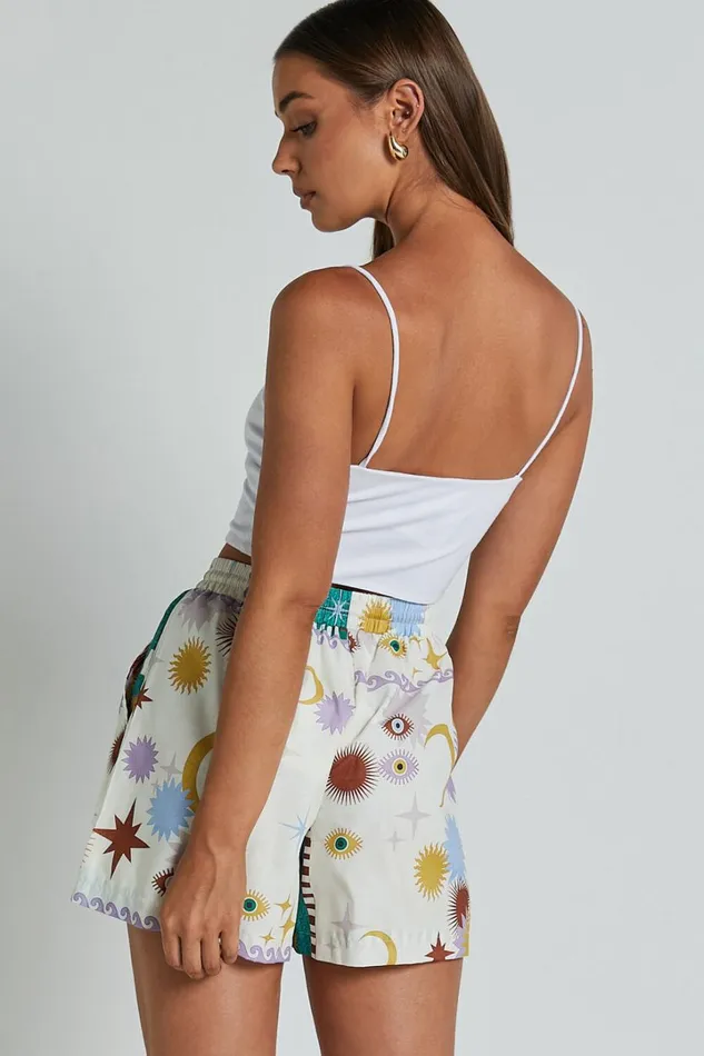 Sifani Shorts 8211 High Waist Elastic Drawstring Shorts In Cosmic Summer Women Showpo Shorts