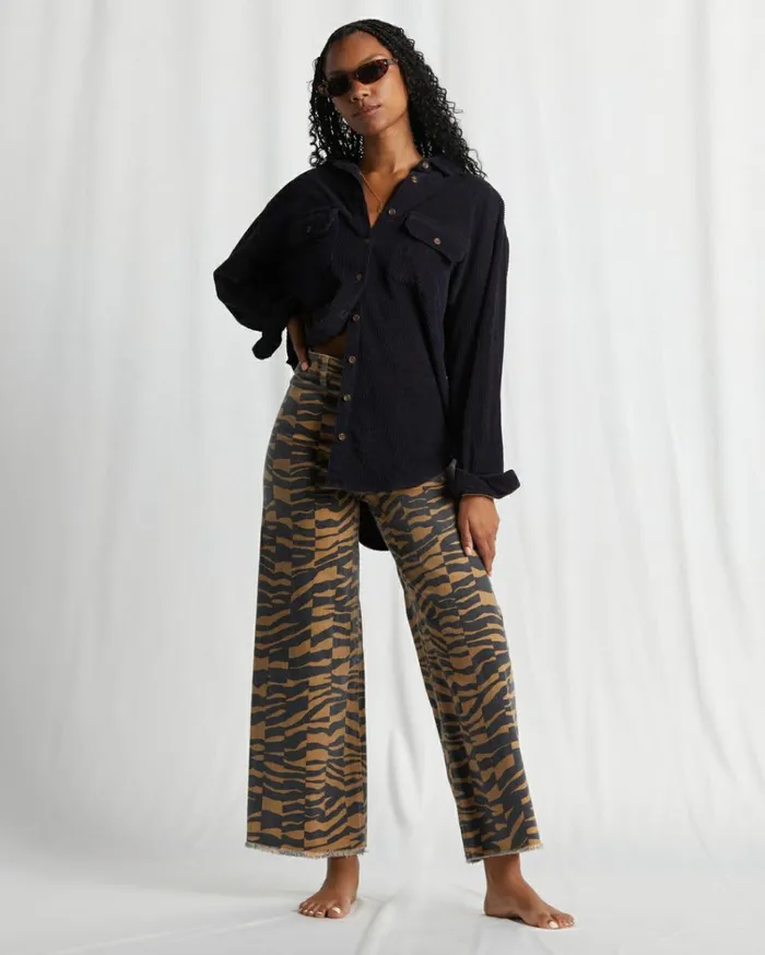 So Stoked Cord Long Sleeve Top Black Pebble Women Billabong Essentials