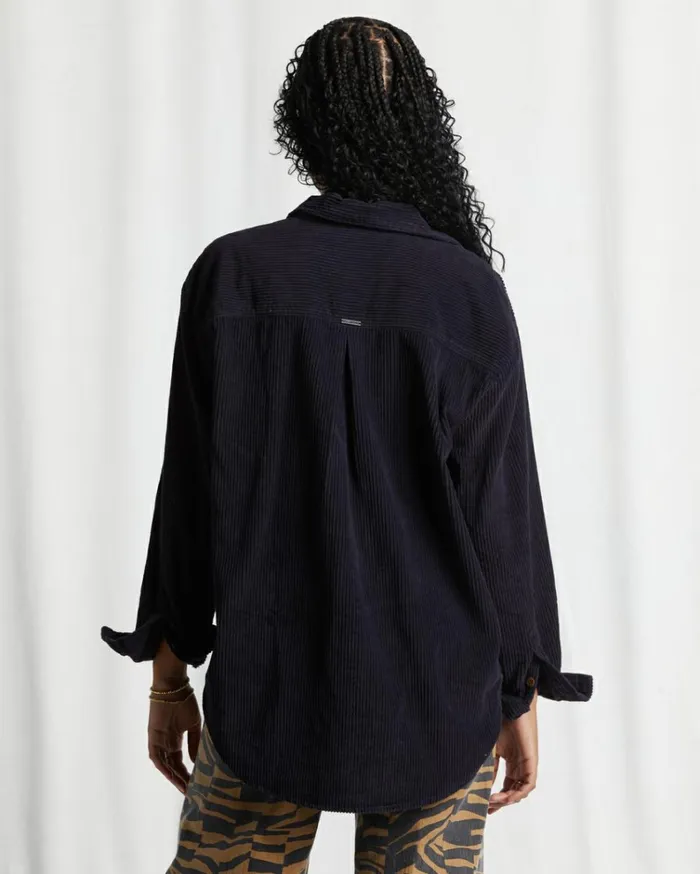 So Stoked Cord Long Sleeve Top Black Pebble Women Billabong Essentials
