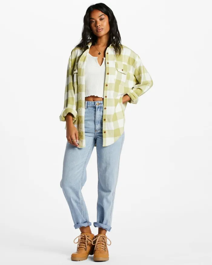 So Stoked Long Sleeve Flannel Shirt Willow Women Billabong Tops